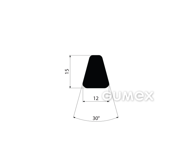 Geformtes Gummiprofil, 15x12mm, 60°ShA, EPDM, -40°C/+100°C, schwarz, 